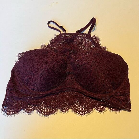 PINK Racerback Lace Bra Dark Burgundy Push Up Size M(A-C) - Picture 3 of 8